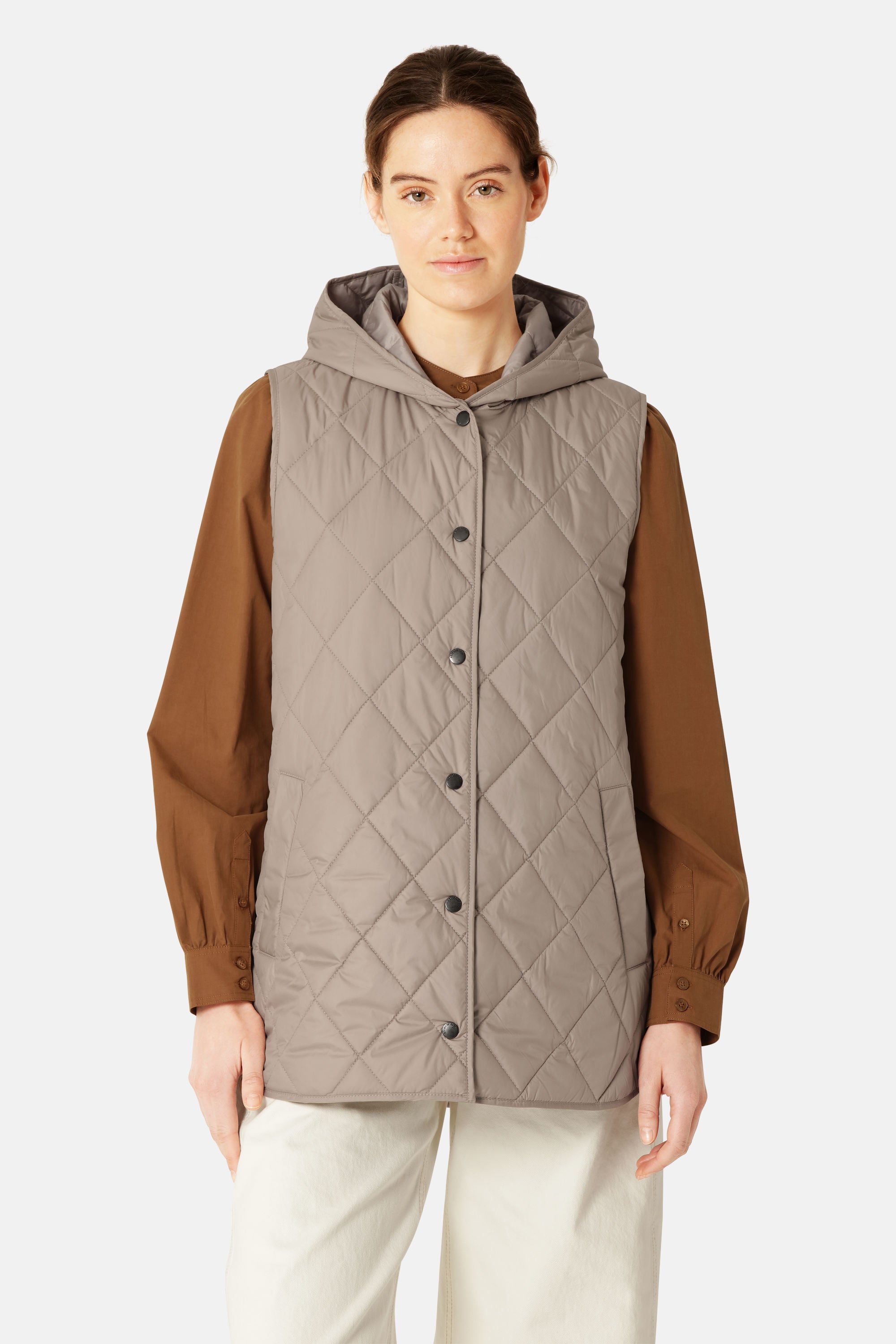 Quilted Long Vest - Greige